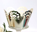 Elegant gold laser-cut lace cupcake wrappers for wedding dessert table decoration - Reflective Silver