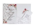 Elegant laser cut wedding invitation set with floral lace cover and watercolor roses - White