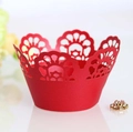 Red laser cut cupcake wrappers with lace crown pattern for party cake decoration - Pearlescent Red