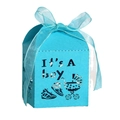 Light blue It's a Boy laser cut gift box with baby stroller pattern and ribbon - Sky Blue Card