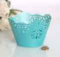 Involucro per cupcake ciano tagliato al laser con eleganti motivi di viti e fiori - 5cm / Blu Tiffany