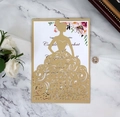 Laser cut wedding invitation featuring a bride silhouette and floral inner card - Champagne Gold