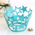 Pirottini per cupcake color verde acqua con stelle traforate in carta perlata - Blu Tiffany