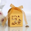 Χρυσό κουτί γλυκών It’s a Boy για baby shower με σχέδιο καροτσιού και κορδέλα - Χρυσό