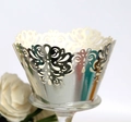 Pirottini per cupcake in argento tagliati al laser con eleganti motivi a traforo loto - Argento Riflettente