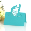 Laser cut Tiffany blue Mr & Mrs wedding place card with bride and groom silhouette - Tiffany Blue