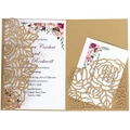 Partecipazione matrimonio laser cut con rose in carta kraft e schede RSVP incluse - Set Completo / Oro Champagne
