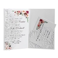 Invito di nozze a taglio laser con rose blu e inserto floreale ad acquerello su bianco - Set Completo / Bianco