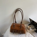 Sac fourre-tout en daim marron avec poches frontales et poignées en cuir pour le travail - Orange (Sans Pendentif)