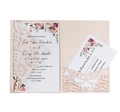 Elegant laser-cut pink wedding invitation with floral inner card and RSVP set - Nude Pink