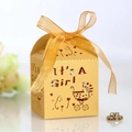 Scatola di caramelle dorata tagliata al laser per baby shower con motivo a carrozzina - Oro