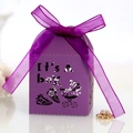 Purple laser cut baby shower candy box with It's a Boy text and matching ribbon bow - Dark Purple