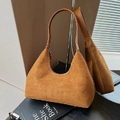 Bolso vintage de ante marrón para la axila con asa de cuero liso y cierre de cremallera - Marrón