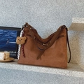 Brown suede underarm bag with plush bear charm and premium leather straps - Brown with Pendant