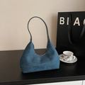 Bolso hobo retro de ante azul oscuro con correa fina y cierre de cremallera metálica - Azul