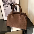 Dunkelbraune Wildleder-Tragetasche mit Vintage-Matte-Textur und Metallschnallen - Großes Kaffee