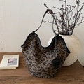 Borsa tote leopardata in pelle scamosciata retrò con spalline in pelle nera di alta qualità - Verde