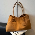 Borsa tote in pelle scamosciata marrone caramello con manici lunghi per ufficio - Marrone