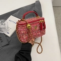 Rosa Tweed-Box-Tasche mit goldener Kette und eleganten Ledergriffen für Damen - Groß / Rosarot