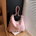 Rosafarbene Wildlederimitat-Einkaufstasche mit weißer Spitze und Schleifenverzierung - Rosa