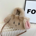 Graziosa borsa a mano in peluche a forma di coniglio kaki con tracolla in pelle marrone - Cachi
