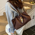 Chic dark brown large suede tote bag with bead tassel charm for women's daily commute - With Charm / Brown