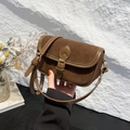 Brown frosted leather vintage square bag with adjustable shoulder strap for women - No Pendant / Brown