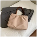 Chic apricot tote bag with brown leather straps and gold clasp for women - Large Khaki