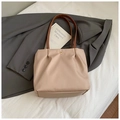 Minimalist beige tote bag with brown leather handles and gold buckle detail - Small Khaki