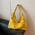 Gelbe Wildleder-Tote-Bag mit lasergeschnittenem Blumenmuster und minimalistischem Design - 2-teiliges Set mit Beutel / Gelb