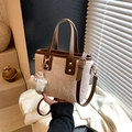 Chic beige plush faux fur bucket bag with brown straps and cute monster charm - With Charm (ZL-1601) / Beige