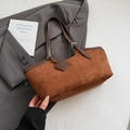 Retro caramel suede tote bag with brown leather straps and large capacity for women - Caramel color