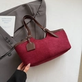 Vintage burgundy suede tote bag with brown adjustable handles and minimalist stitching - Red