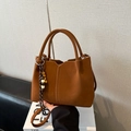 Vintage brown suede bucket bag with beaded tassels and detachable shoulder strap - Brown