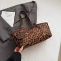 Retro leopard print tote bag with brown leather trim and spacious interior design - Leopard Brown