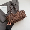 Vintage large-capacity leopard print suede tote bag with brown leather shoulder straps - Leopard Coffee