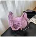 Lavender crescent shoulder bag with pleated ruffle texture and a sweet bow detail - Purple