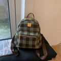 Mini plaid backpack in green and brown wool with elegant gold hardware for women - Green