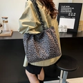Sac fourre-tout léopard vintage avec anses tressées noires et grande capacité - Gris
