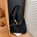 Black matte hobo tote bag with white contrast stitching and large capacity design - Black