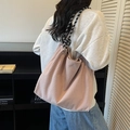 Borsa tote in velluto a coste rosa da donna con tracolla a corda a quadretti neri - Rosa