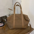 Grand sac cabas en toile marron avec anses en cuir et bandoulière amovible réglable - Marron