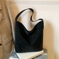 Large black hobo shoulder bag in textured distressed leather for casual commuting style - Black