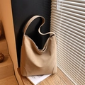 Minimalist beige hobo shoulder bag with smooth texture and spacious interior design - Khaki