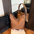 Large brown leopard print tote bag with leather straps and spacious interior - Leopard Brown