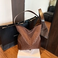 Brown leopard print hobo bag with leather trim and large capacity for daily commute - Brown