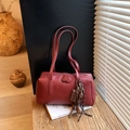 Vintage burgundy oil wax leather underarm bag with chocolate charm and woven tassel - Wine Red With Pendant