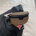 Detail of vintage textured chest bag featuring gold zipper and woven houndstooth pattern - Houndstooth Black