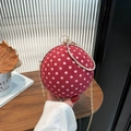 Spherical red bag with white polka dots, velvet texture, and gold rhinestone handle - Red