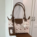 Bolso tote Bread Cat beige y marrón con colgante de estrella y tarjetero a juego - Café con Colgante